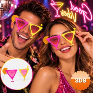 Sarı Pembe Renk Martini Parti Gözlüğü
