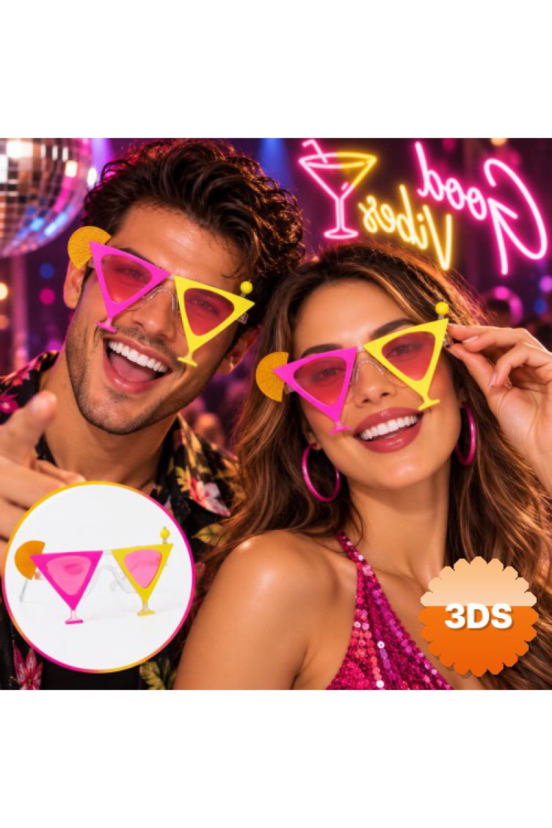 Sarı Pembe Renk Martini Parti Gözlüğü