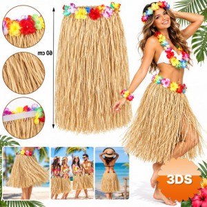 60 cm Naturel Saman Görünümlü Hawaii Etek Hula
