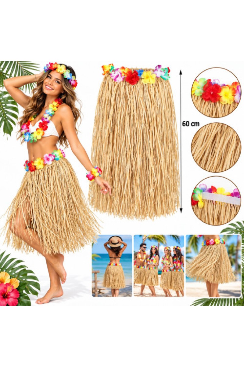 60 cm Naturel Saman Görünümlü Hawaii Etek Hula