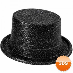 Siyah Simli Glitter Silindir Parti Şapkası