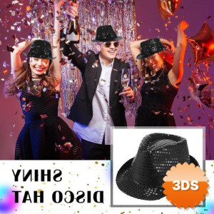 Disko Star Siyah Payetli Fötr Şapka Yetişkin Boy