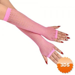 80'ler 90'lar Retro Neon Pembe File Parmaksız Eldiven 26 cm