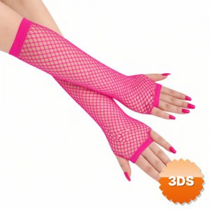 80 ler 90 lar Retro Neon Şeker Pembe File Uzun Eldiven