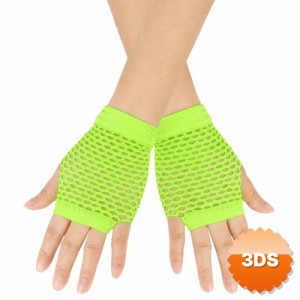 80ler 90lar Retro Neon Yeşil File Parmaksız Kısa Eldiven 11 cm