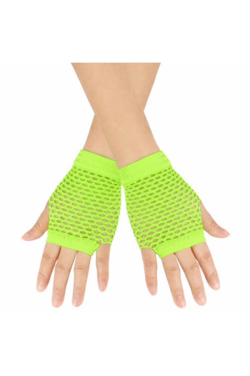 80’ler 90’lar Retro Neon Yeşil File Parmaksız Kısa Eldiven 11 cm
