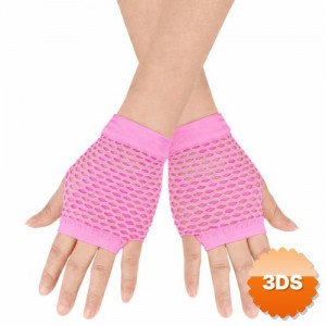80'ler 90'lar Retro Neon Pembe File Parmaksız Kısa Eldiven 11 cm