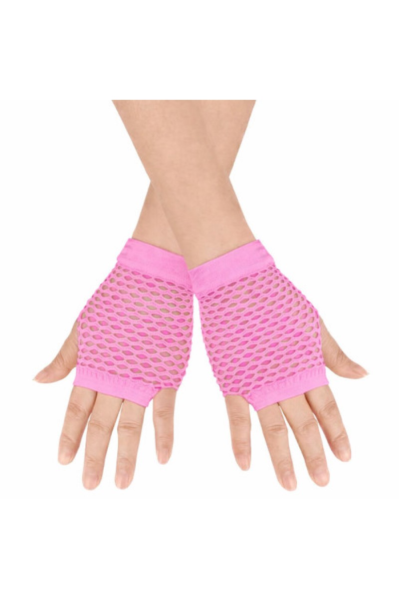 80'ler 90'lar Retro Neon Pembe File Parmaksız Kısa Eldiven 11 cm
