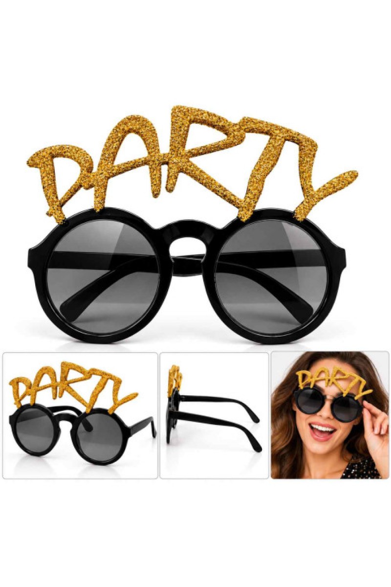 Altın Simli PARTY Yazılı Parti Gözlüğü