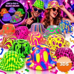 Neon Desenli UV Işıkta Parlayan Parti Şapkası Karışık 1 Adet