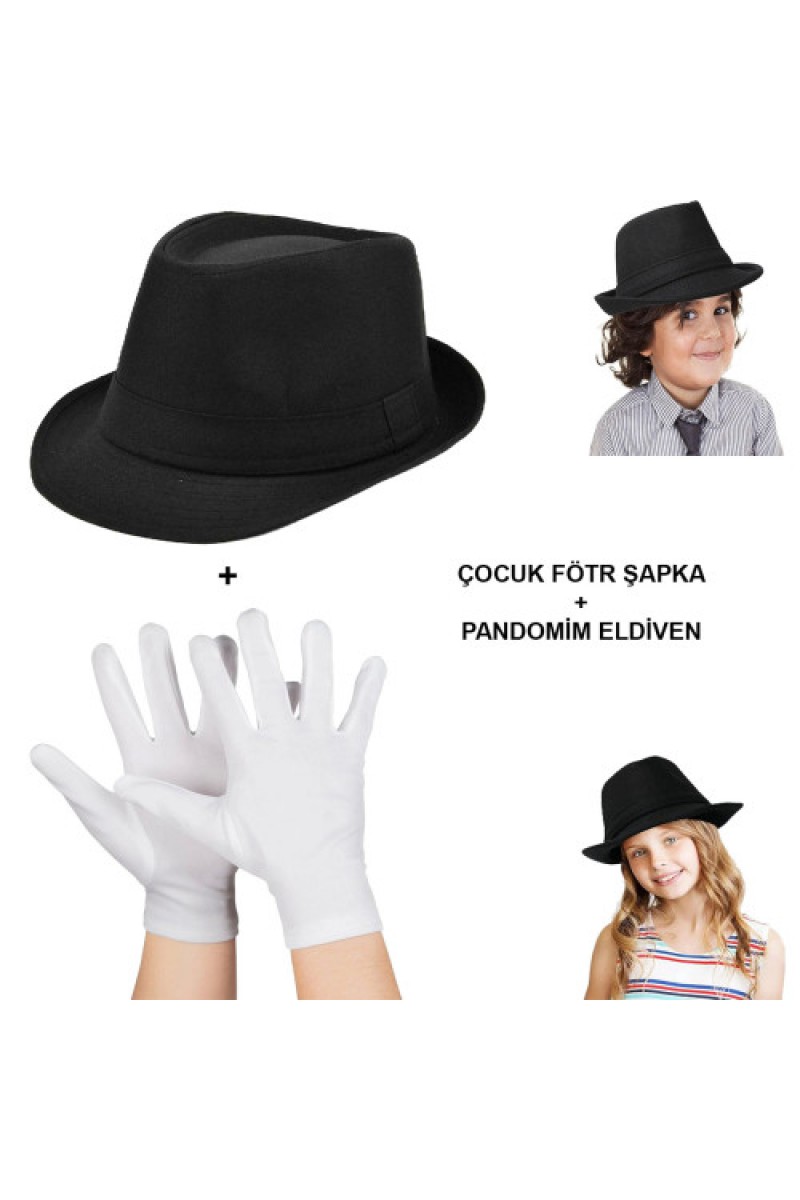 Çocuk Sahne Performans Seti – Gösteri Fötr Şapka ve Eldiven