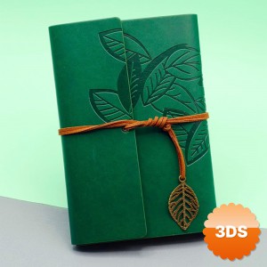 Yeşil Yaprak Desenli Deri Defter 75 Yaprak 18.5x12.5 cm