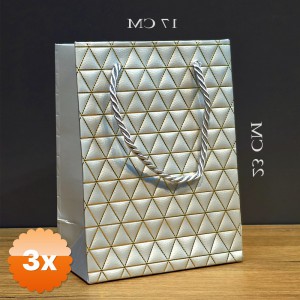 3 Adet Gümüş Geometrik Desenli Orta Boy Karton Hediye Çantası 23x17 cm