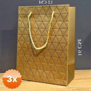 3 Adet Gold Geometrik Desenli Mini Boy Karton Hediye Çantası