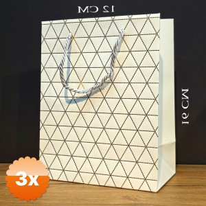 3 Adet Beyaz Geometrik Desenli Mini Boy Karton Hediye Çantası