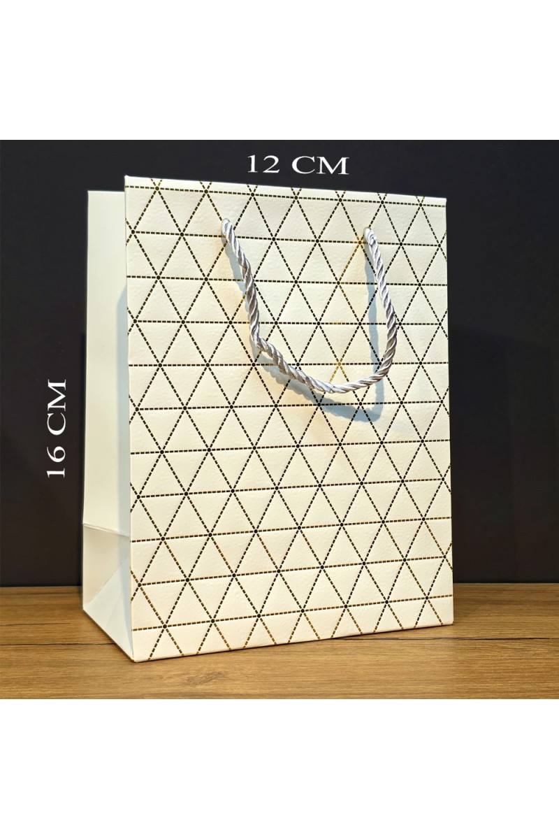 5 Adet - Beyaz Geometrik Desenli Mini Karton Hediye Çantası