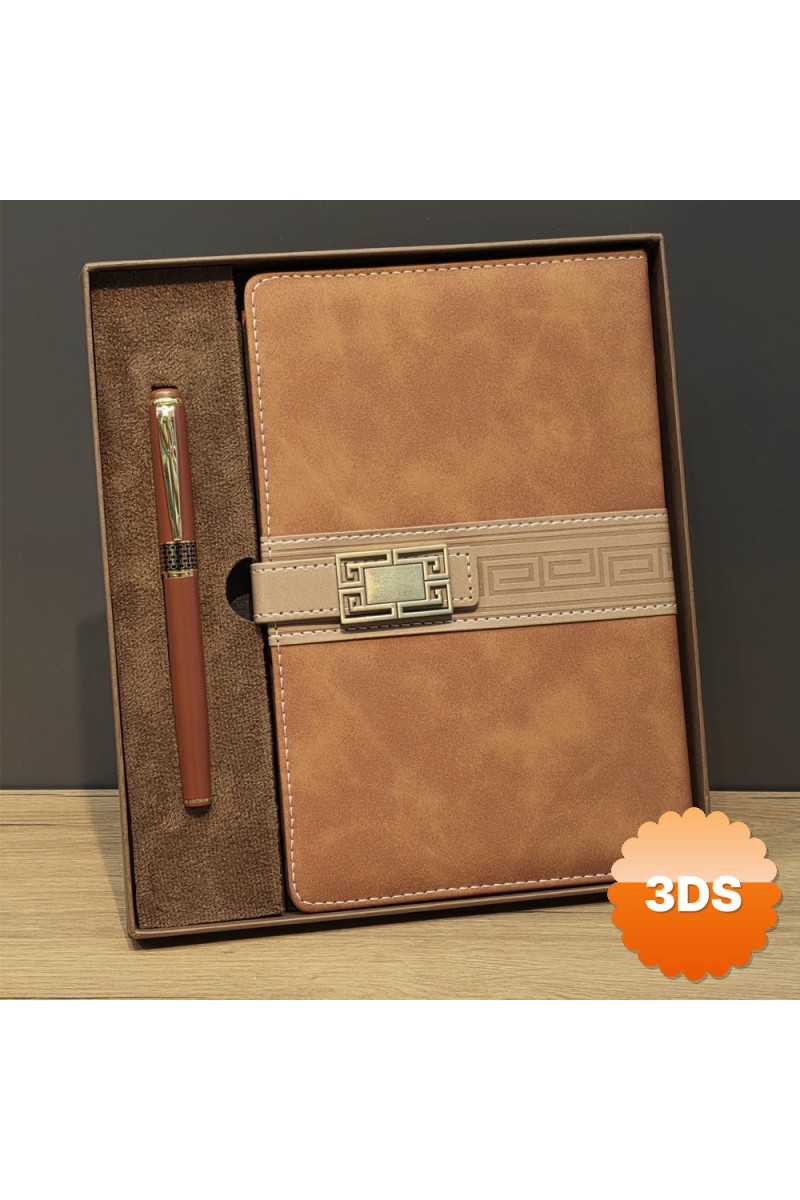 Taba Rengi Termo Deri Defter ve Metal Roller Kalem Seti