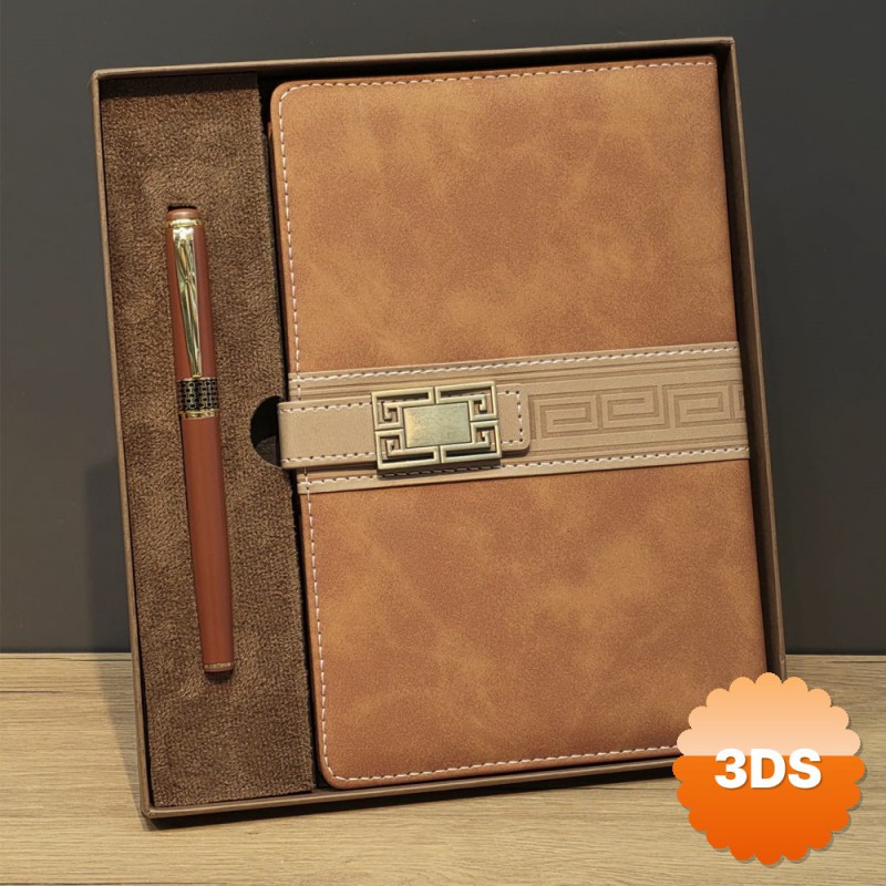 Taba Rengi Termo Deri Defter ve Metal Roller Kalem Seti