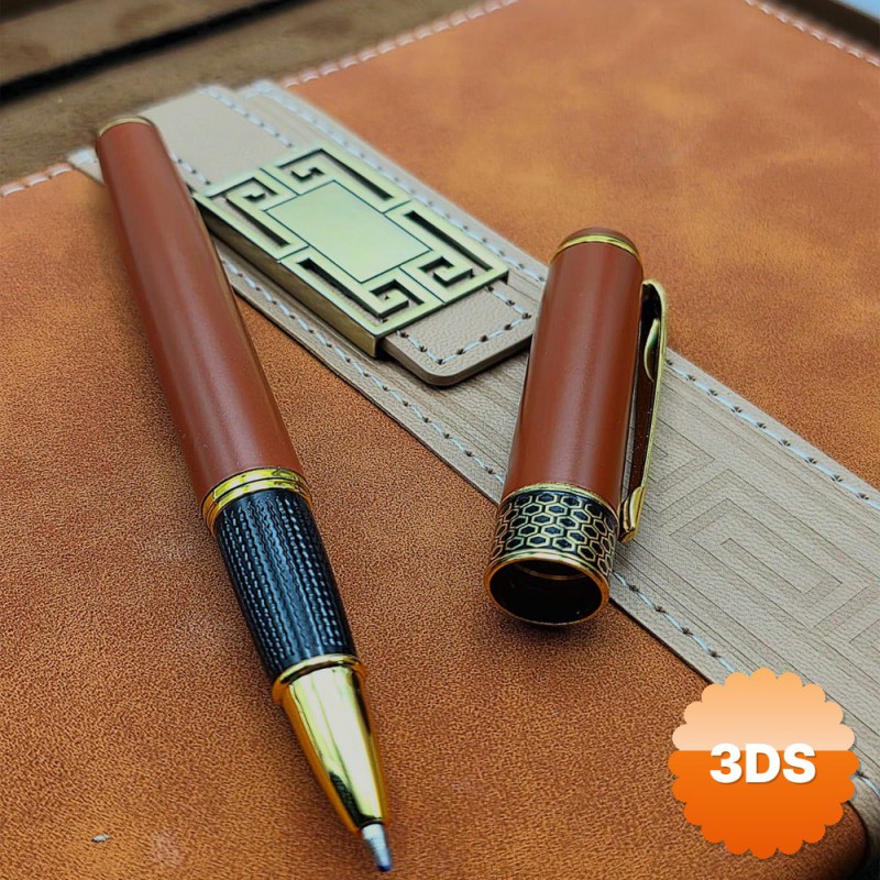 Taba Rengi Termo Deri Defter ve Metal Roller Kalem Seti