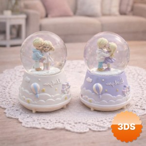 Orta Boy Işıklı Müzikli Motorlu Sevimli Çiftler Kar Küresi 13x8x8 cm