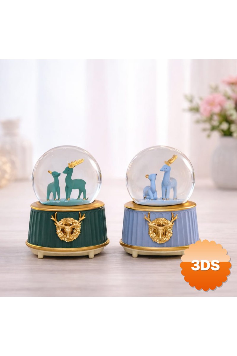 Orta Boy Geyik Figürlü Kar Küresi Müzikli ve Işıklı 13x8x8 cm