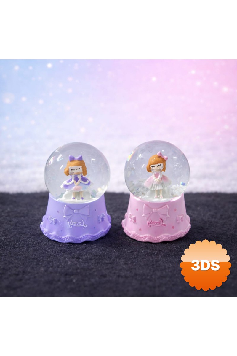 Mini Işıklı Sevimli Kız Kar Küresi 7x4 cm LED Pilli