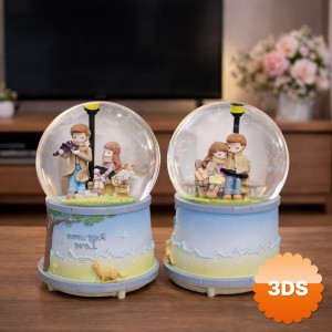Orta Boy Bankta Oturan Sevgililer Kar Küresi Müzikli Işıklı 13x8x8 cm