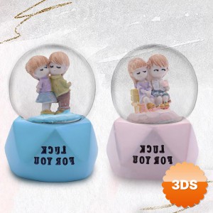 Tatlı Çift Temalı Mini Boy Işıklı Kar Küresi 7x4 cm Luck For You