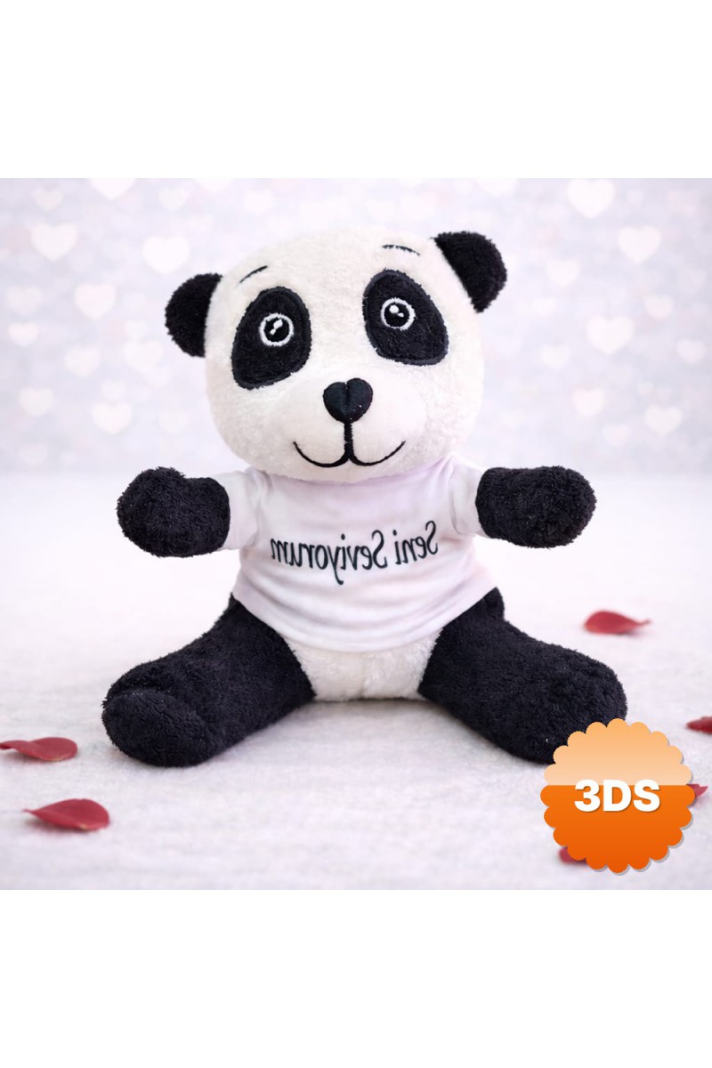 Seni Seviyorum Tişörtlü Sevimli Peluş Panda 25 cm