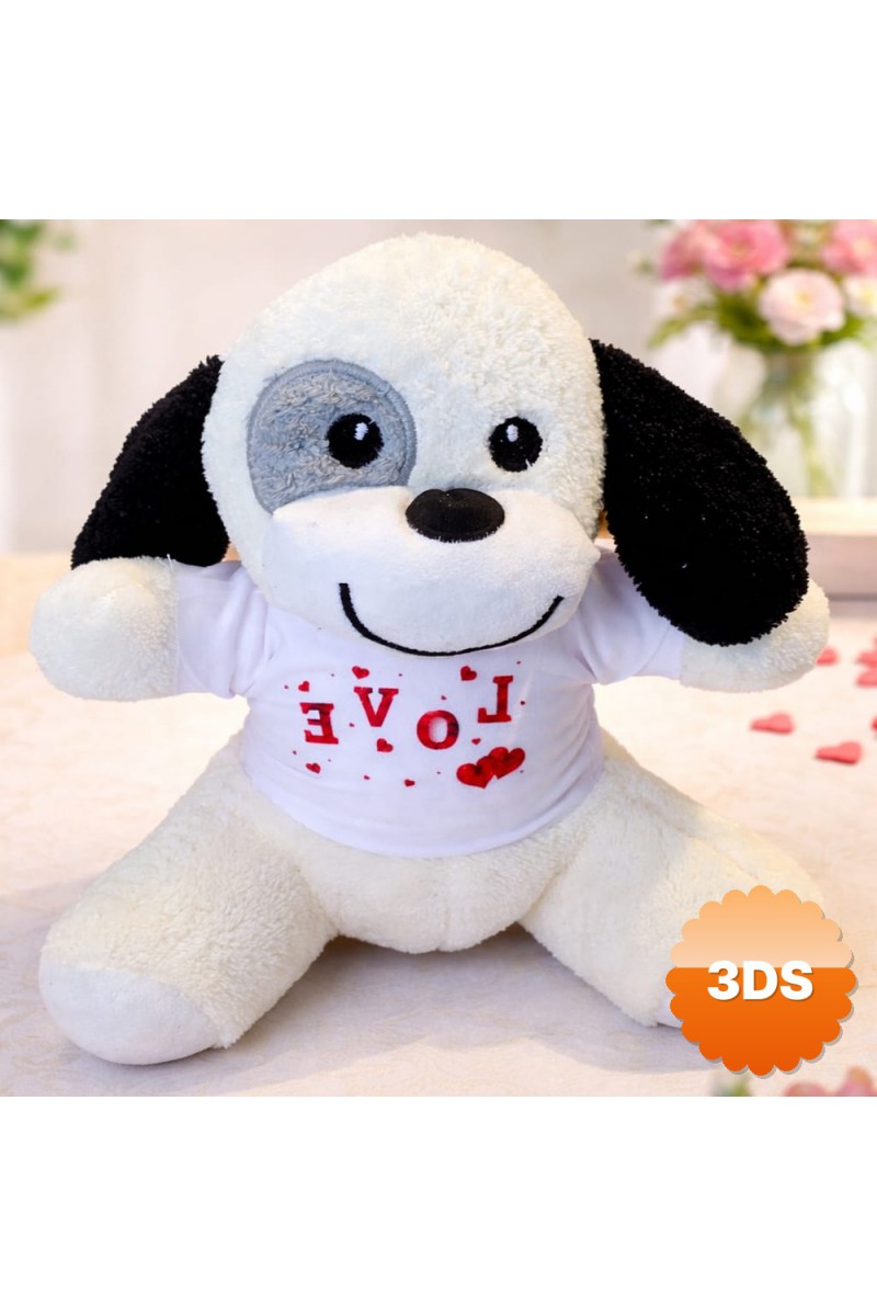 Love Tişörtlü Sevimli Benekli Peluş Köpek 25 cm