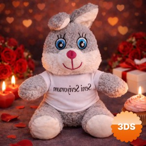 Seni Seviyorum Tişörtlü Sevimli Peluş Tavşan 25 cm Gri
