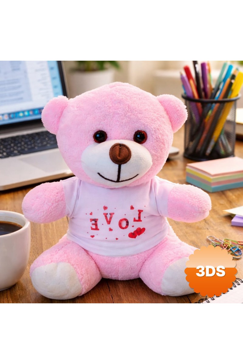 Love Tişörtlü Pembe Peluş Ayıcık 25 cm
