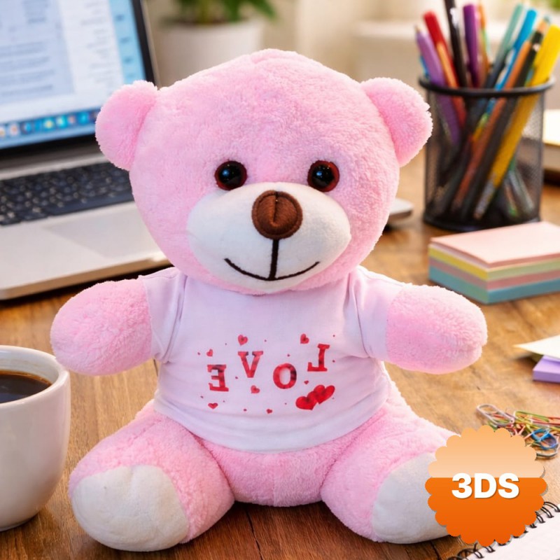 Love Tişörtlü Pembe Peluş Ayıcık 25 cm