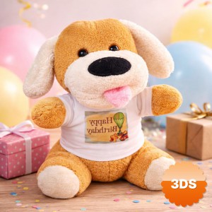 Happy Birthday Tişörtlü Peluş Köpek 25 cm Bal Köpüğü