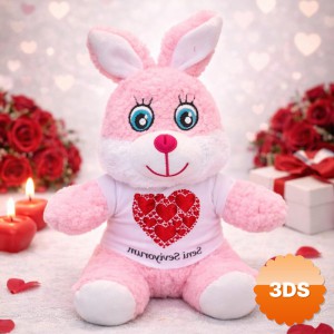 Seni Seviyorum Tişörtlü Pembe Peluş Tavşan 25 cm
