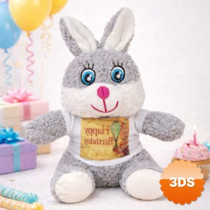 Doğum Günü Tişörtlü Sevimli Peluş Tavşan 25 cm Happy Birthday