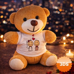 Sevimli Gelin Damat Tişörtlü Peluş Ayıcık 25 cm