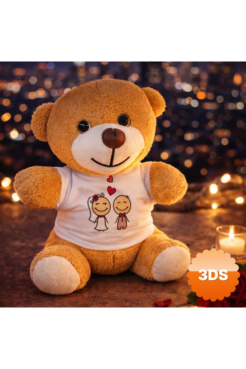 Sevimli Gelin Damat Tişörtlü Peluş Ayıcık 25 cm