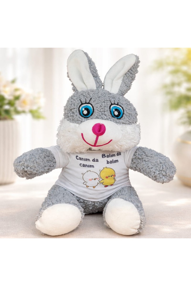 Canım da Canım Balım da Balım Tişörtlü Sevimli Peluş Tavşan 25 cm