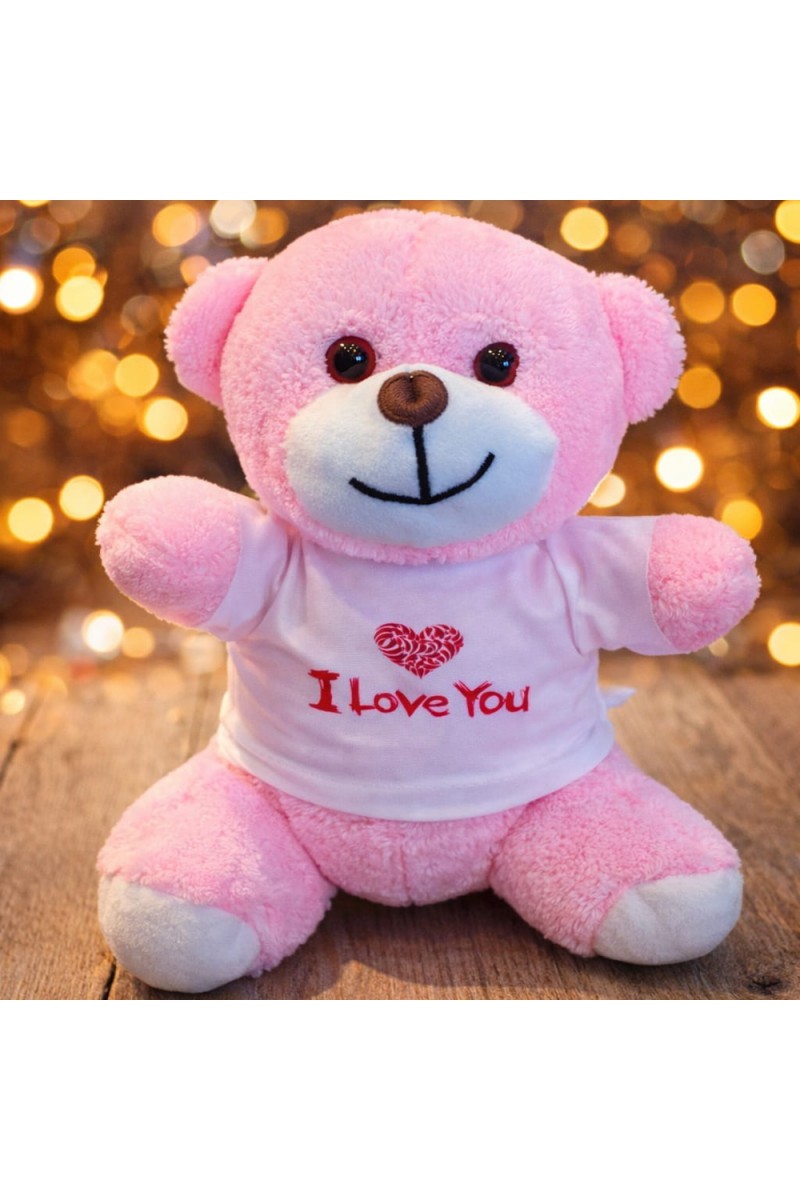 I Love You Tişörtlü Pembe Peluş Ayıcık