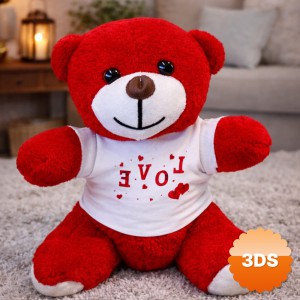 Love Baskılı Tişörtlü Kırmızı Peluş Ayıcık 25 cm