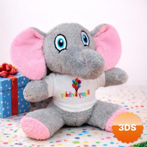 Happy Birthday Tişörtlü Sevimli Peluş Fil