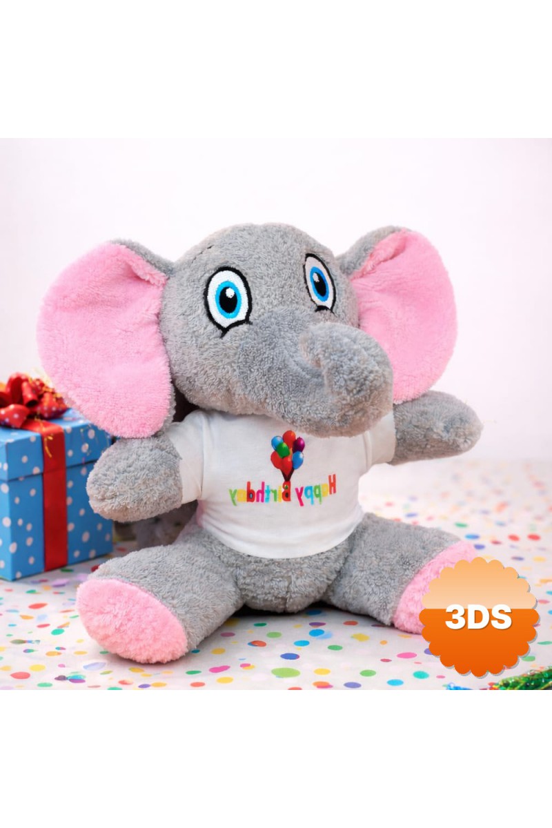 Happy Birthday Tişörtlü Sevimli Peluş Fil