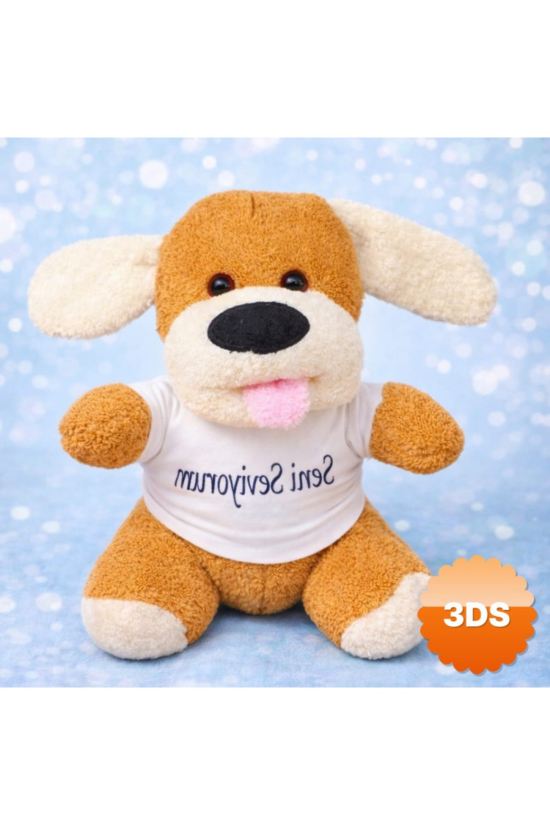 Seni Seviyorum Tişörtlü Sevimli Peluş Köpek 25 cm Bal Köpüğü
