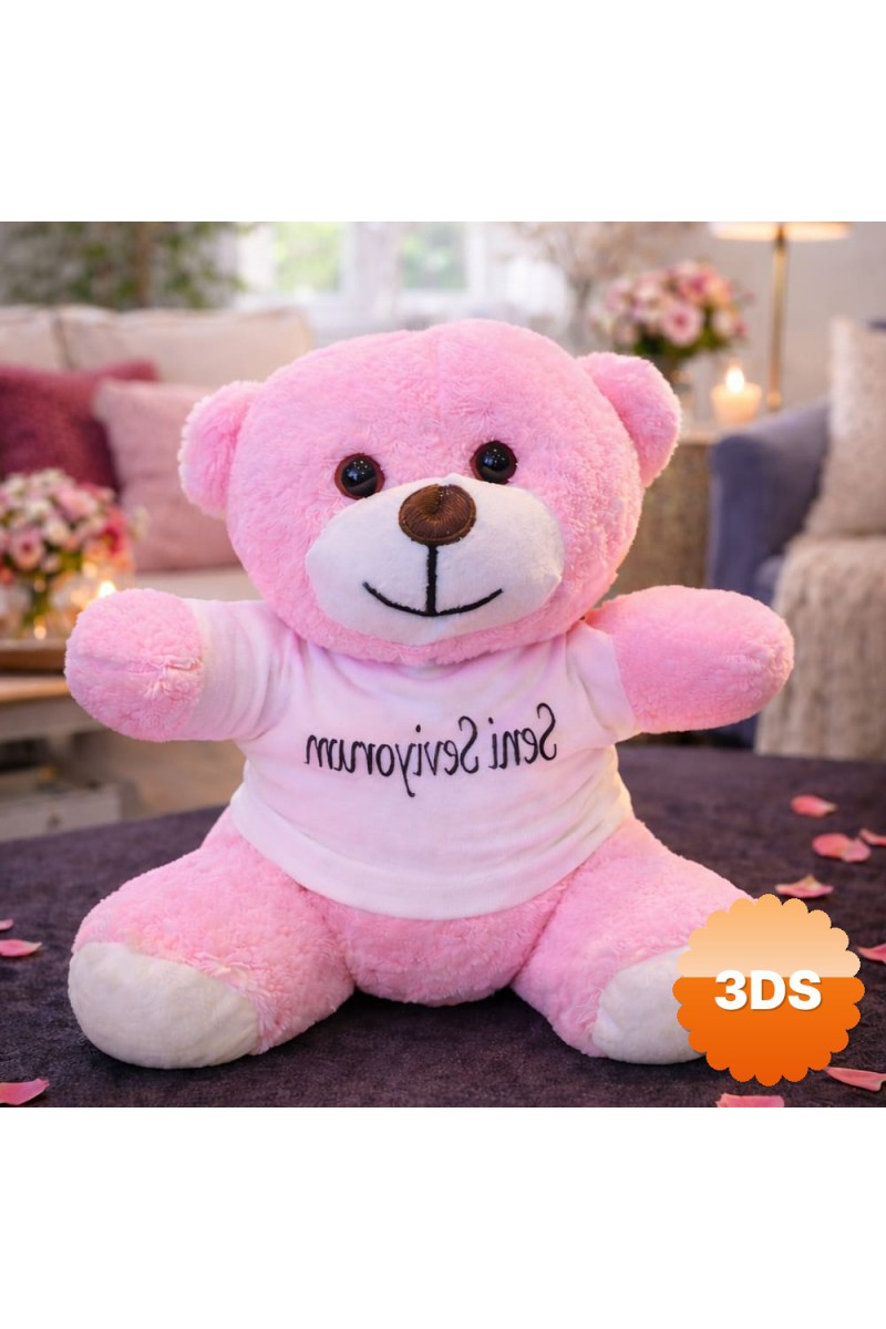 Seni Seviyorum Tişörtlü Pembe Peluş Ayıcık 25 cm