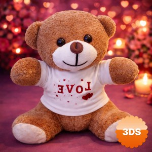 Love Baskılı Tişörtlü Kahverengi Peluş Ayıcık 25 cm