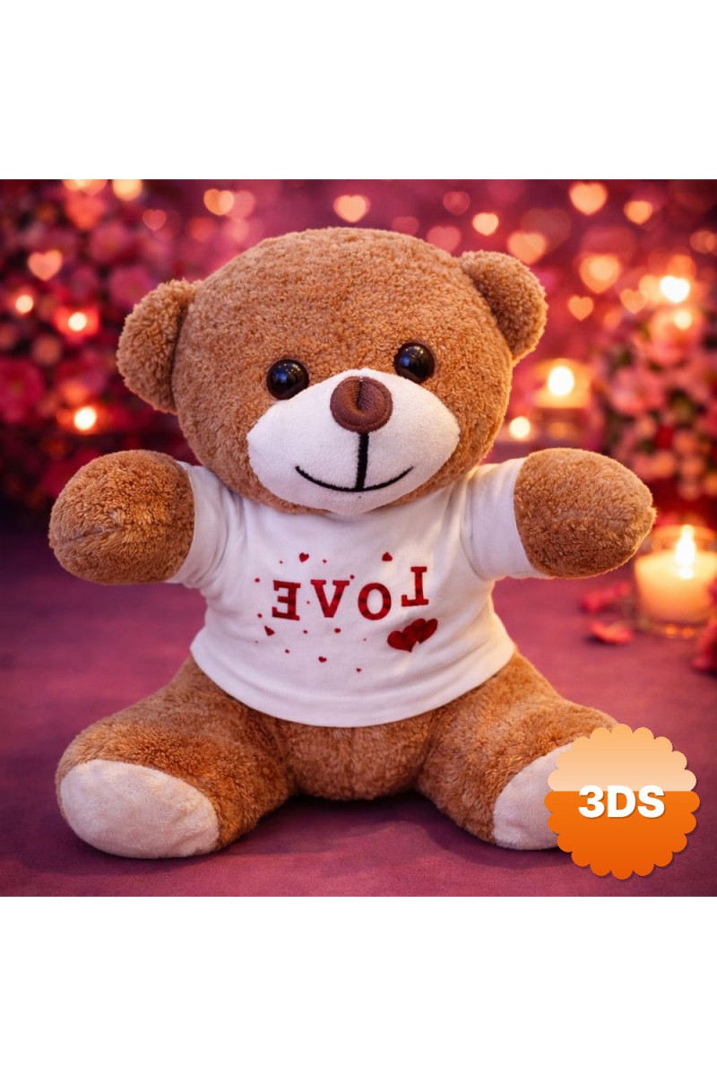Love Baskılı Tişörtlü Kahverengi Peluş Ayıcık 25 cm