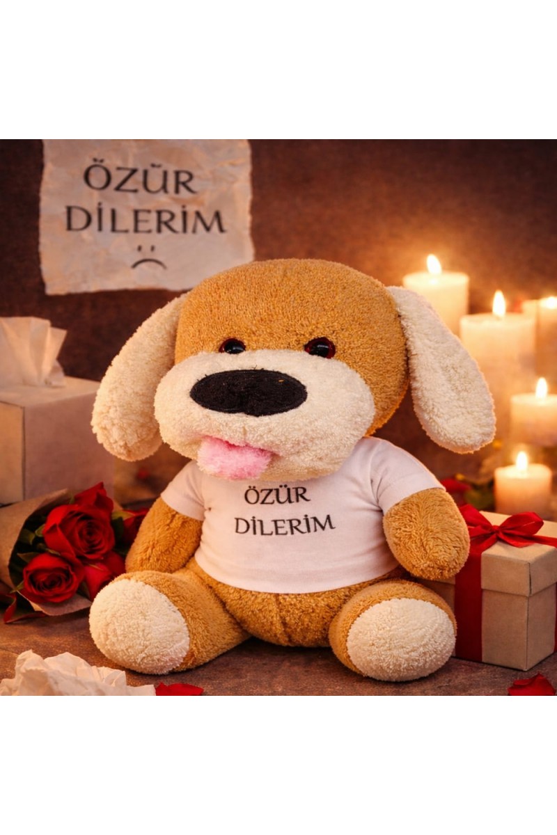 Özür Dilerim Tişörtlü Peluş Oyuncak Köpek 25 cm Bal Köpüğü