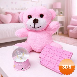 Pembe Rüya Hediye Seti Peluş Ayıcık Işıklı Kar Küresi ve Kokulu Defter