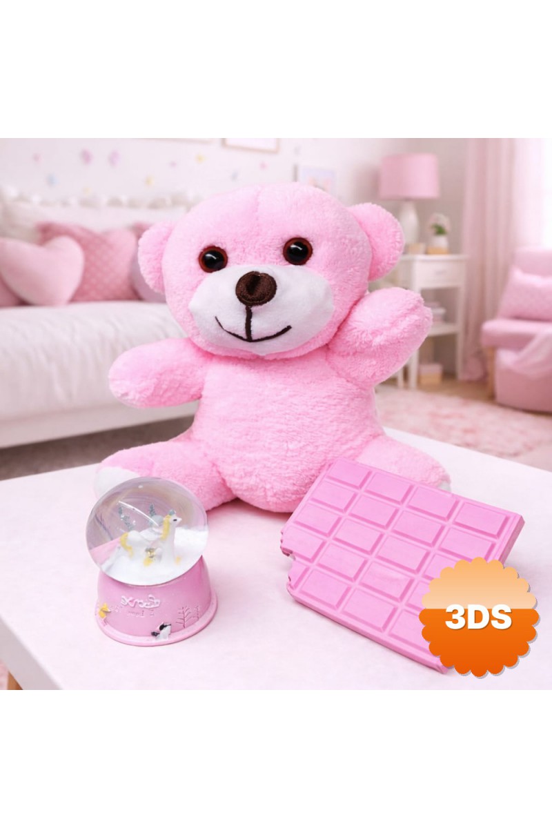 Pembe Rüya Hediye Seti Peluş Ayıcık Işıklı Kar Küresi ve Kokulu Defter